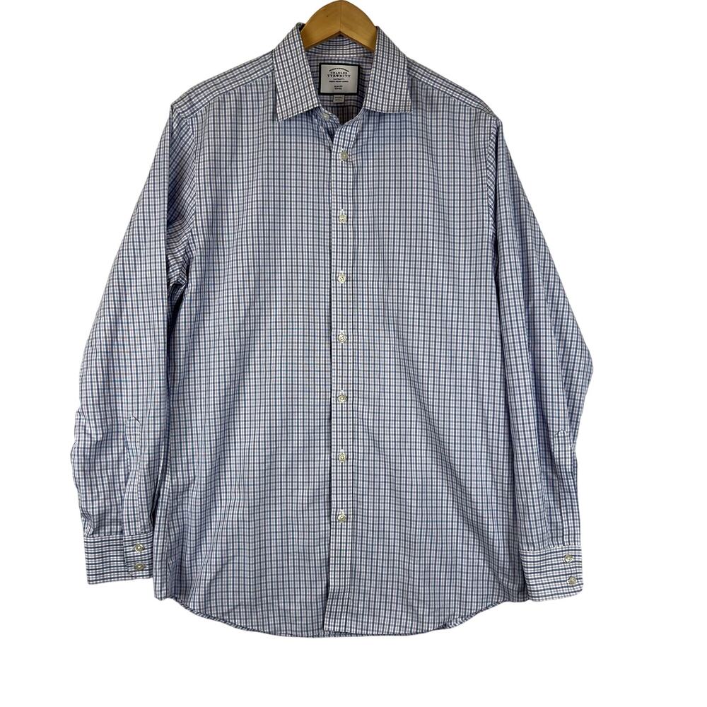 Charles Tyrwhitt Navy Purple Mens 16.5-36 Plaid Non-Iron Slim Fit Dress Shirt